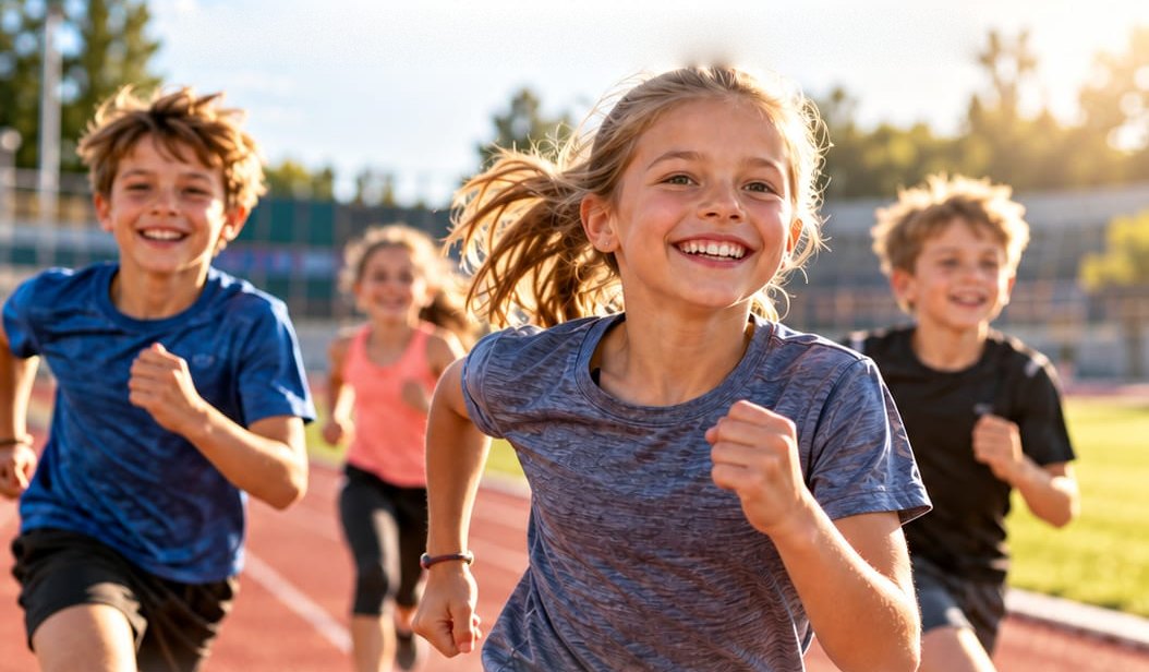 Children running on an athletics track